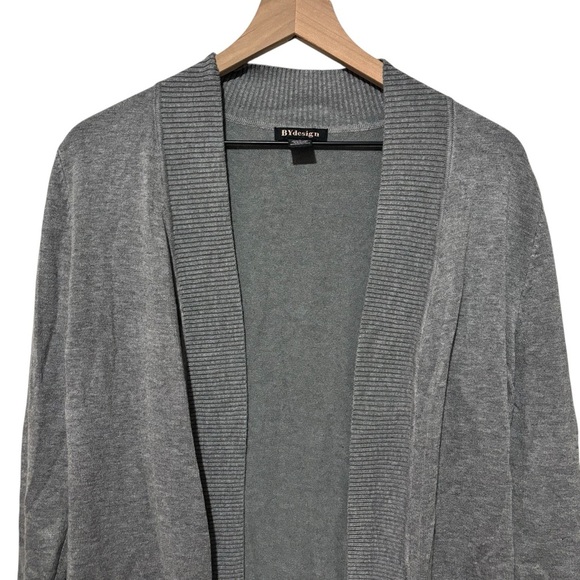 By Design Gray Open Front Long Length Sweater Cardigan Duster Pockets Medium - Picture 2 of 12